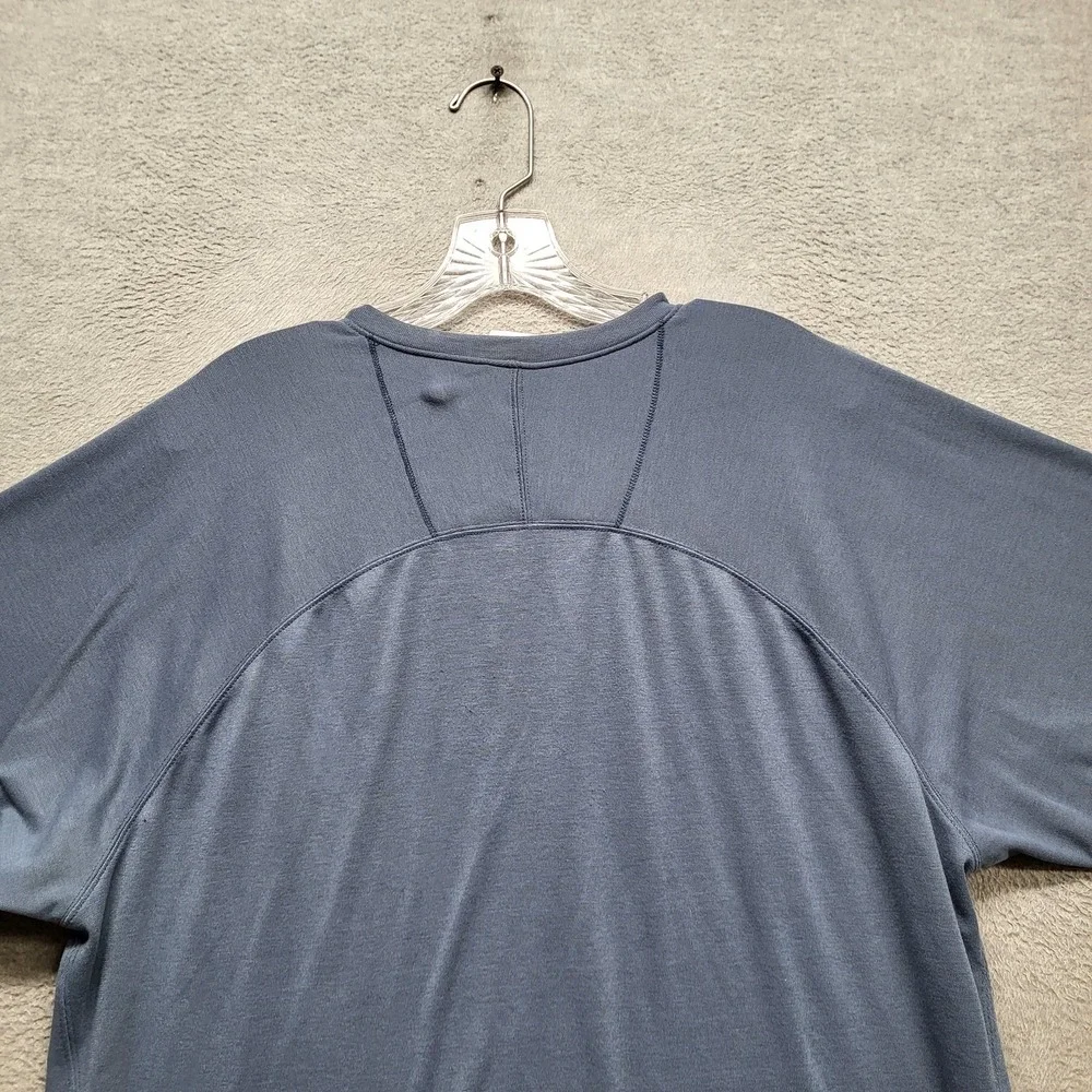 The North Face Men Shirt L Blue Logo Embroidery Vaporwick Activewear Short